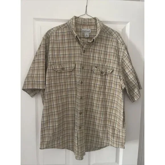 Carhartt Shirt Mens Extra Large (XL) Button Down Short Sleeve Plaid Workwear - Picture 1 of 10